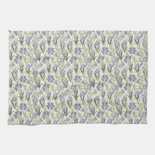 Birthday Gift Seamless Blue Flower and Green Leaf Tea Towel
