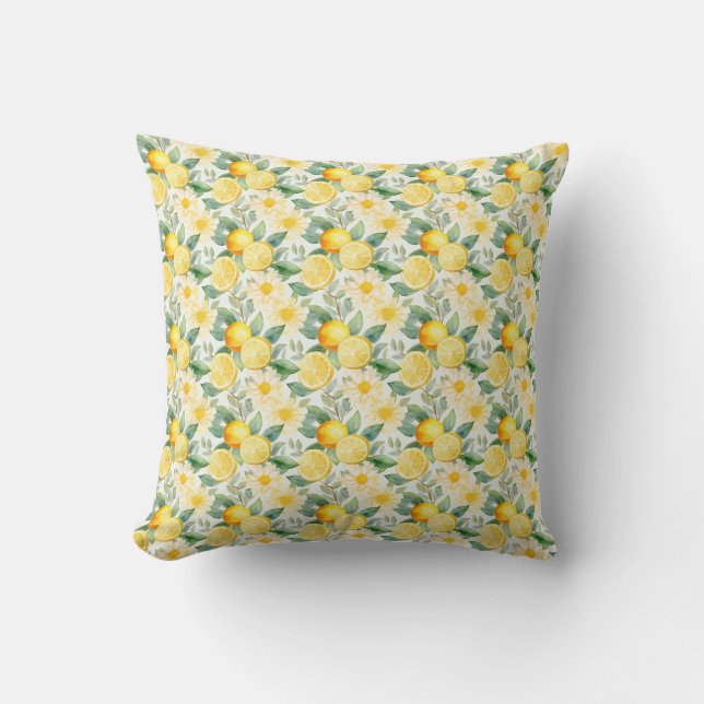 Birthday Gift | Seamless Lemon and Daisy Cushion (Front)