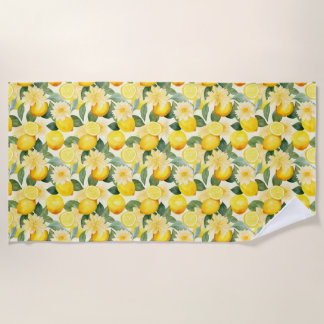 Birthday Gift | Seamless Lemon and Flower Beach Towel