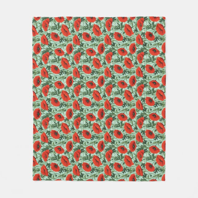 Birthday Gift | Seamless Of Red Poppies Fleece Blanket (Front)
