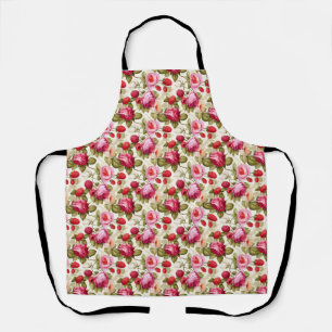 Birthday Gift Seamless Pink Rose and Raspberry Apron
