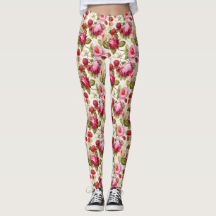 Birthday Gift   Seamless Pink Rose and Raspberry Leggings