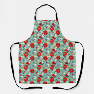 Birthday Gift Seamless Red and White Poppy Apron