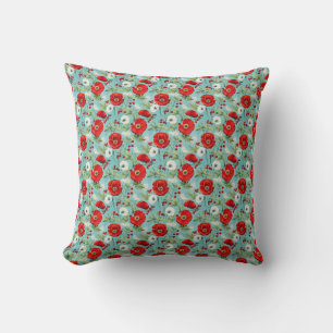 Birthday Gift Seamless Red and White Poppy Cushion