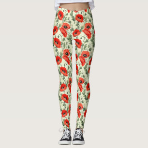 Birthday Gift Seamless Red Poppy Leggings