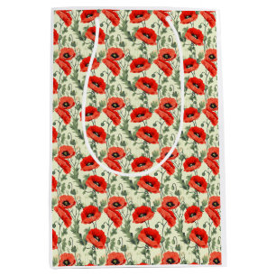 Birthday Gift Seamless Red Poppy Medium Gift Bag