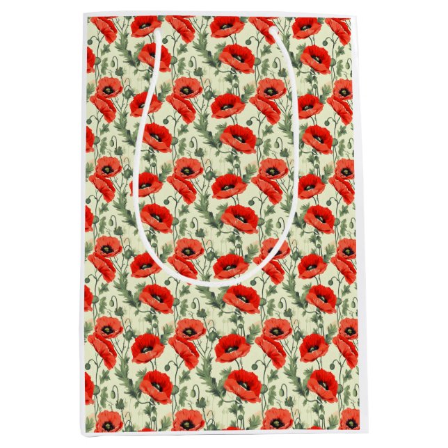 Birthday Gift | Seamless Red Poppy Medium Gift Bag (Front)