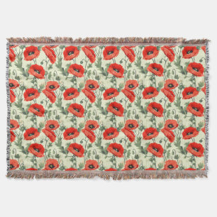 Birthday Gift Seamless Red Poppy Throw Blanket