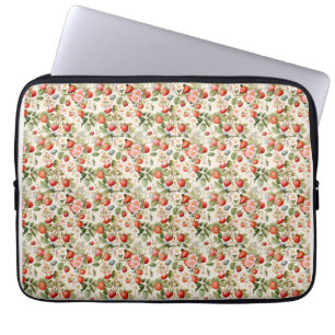Birthday Gift   Seamless Strawberry and Flower Laptop Sleeve