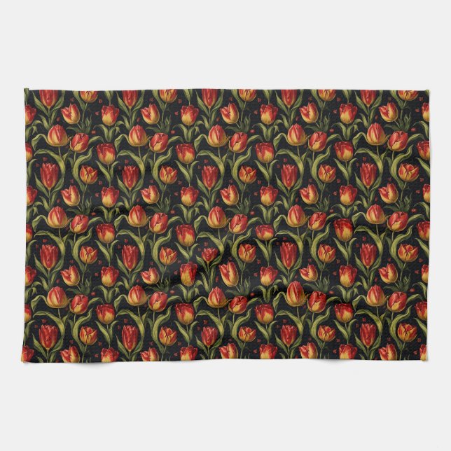 Birthday Gift | Seamless Tulip In Red Tea Towel (Horizontal)