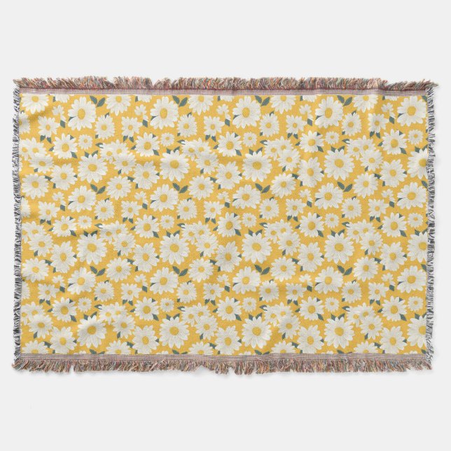 Birthday Gift | Seamless White Daisy Throw Blanket (Front)