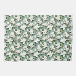 Birthday Gift | Seamless White Magnolia Flower Tea Towel
