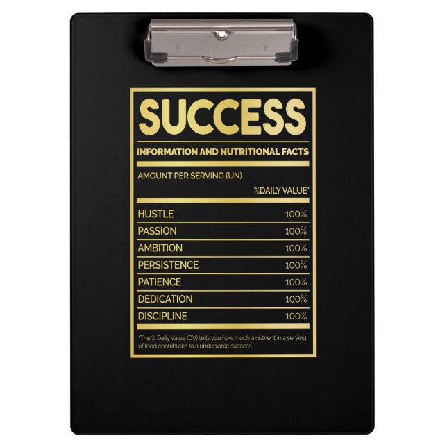 Birthday Gift Success Nutritional Facts Clipboard (Front)