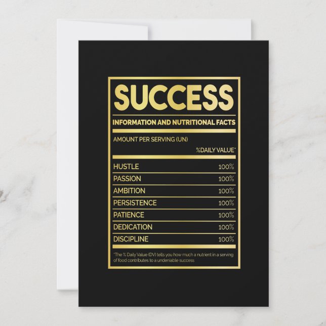 Birthday Gift Success Nutritional Facts Invitation (Front)