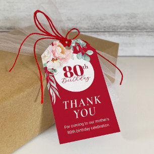Birthday gift tag with Peony on Red
