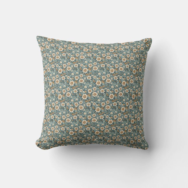 Birthday Gift | Teal and Beige Floral Pattern Cushion (Front)