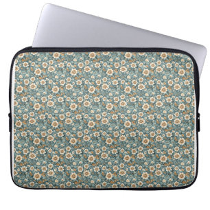 Birthday Gift   Teal and Beige Floral Pattern Laptop Sleeve