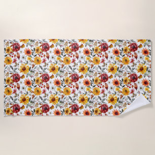 Birthday Gift Vibrant Floral In Watercolor Style Beach Towel