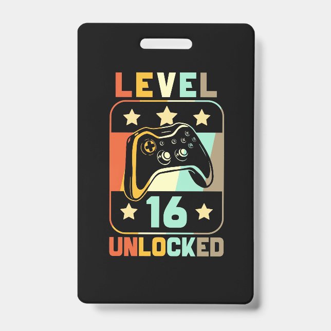Birthday Gift | Vintage Level 16 Unlocked ID Badge (Front)