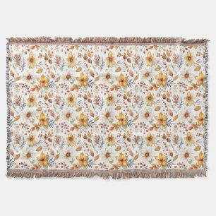 Birthday Gift Watercolor Autumn Floral Throw Blanket