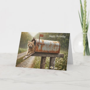 Birthday Ginger Cat In a Mailbox Card