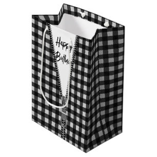 Birthday Gingham with Zipper Medium Gift Bag