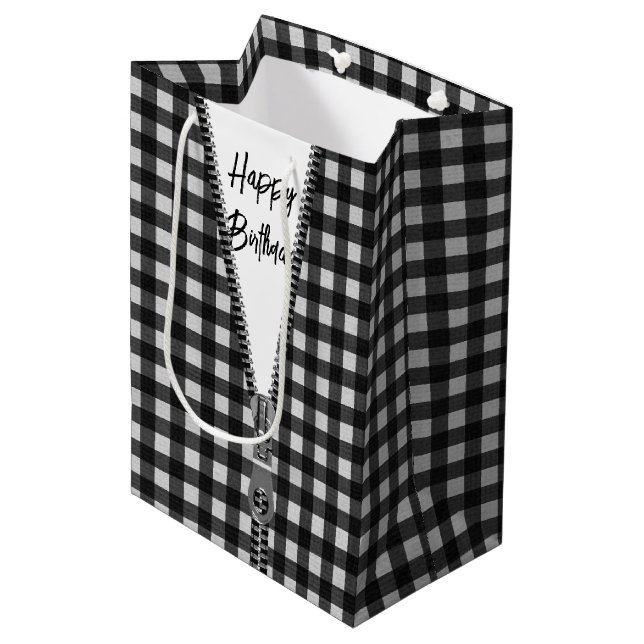 Birthday Gingham with Zipper Medium Gift Bag (Front Angled)