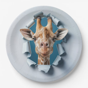 Birthday Giraffe Peeking Through a Paper Hole Paper Plate