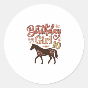 Birthday Girl 10 Horse Floral Vector Design_1 Classic Round Sticker