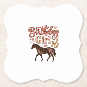 Birthday Girl 10 Horse Floral Vector Design_1 Paper Coaster
