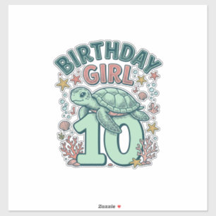 Birthday Girl 10 Sea Turtle Vintage Engraving Desi