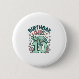 Birthday Girl 10 Sea Turtle Vintage Engraving Desi 6 Cm Round Badge