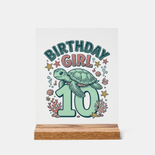 Birthday Girl 10 Sea Turtle Vintage Engraving Desi Acrylic Sign