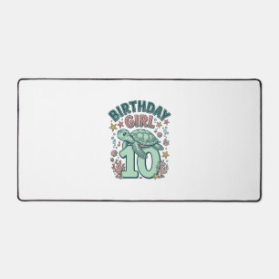 Birthday Girl 10 Sea Turtle Vintage Engraving Desi Desk Mat