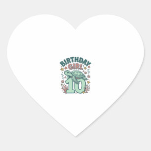 Birthday Girl 10 Sea Turtle Vintage Engraving Desi Heart Sticker
