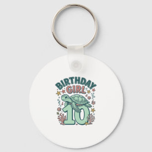 Birthday Girl 10 Sea Turtle Vintage Engraving Desi Key Ring