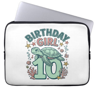 Birthday Girl 10 Sea Turtle Vintage Engraving Desi Laptop Sleeve