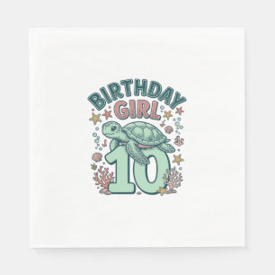 Birthday Girl 10 Sea Turtle Vintage Engraving Desi Napkin