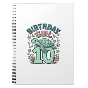 Birthday Girl 10 Sea Turtle Vintage Engraving Desi Notebook