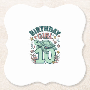 Birthday Girl 10 Sea Turtle Vintage Engraving Desi Paper Coaster