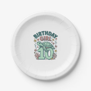 Birthday Girl 10 Sea Turtle Vintage Engraving Desi Paper Plate