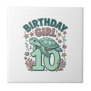 Birthday Girl 10 Sea Turtle Vintage Engraving Desi Tile