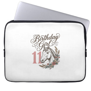 Birthday Girl 11 Horse Floral Vintage Shirt Design Laptop Sleeve