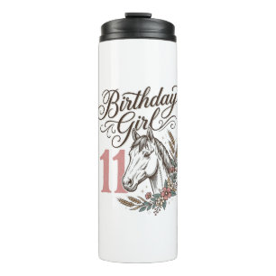 Birthday Girl 11 Horse Floral Vintage Shirt Design Thermal Tumbler