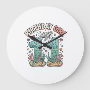 Birthday Girl 11 Sea Turtle Ocean Party Design_1 Large Clock