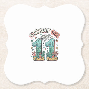Birthday Girl 11 Sea Turtle Ocean Party Design_1 Paper Coaster