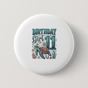 Birthday Girl 11 Sea Turtle Vintage Engraving Desi 6 Cm Round Badge