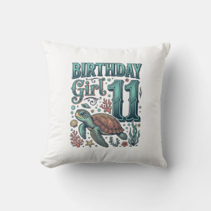 Birthday Girl 11 Sea Turtle Vintage Engraving Desi Cushion