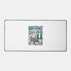 Birthday Girl 11 Sea Turtle Vintage Engraving Desi Desk Mat