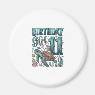 Birthday Girl 11 Sea Turtle Vintage Engraving Desi Magnet